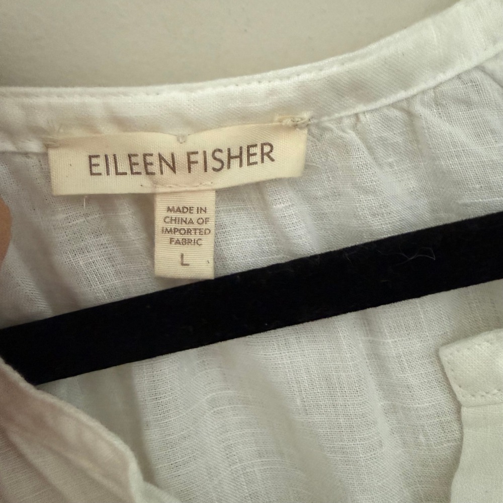 Eileen Fisher White 100% Irish Linen Button Front Tunic Shirt Large long Sleeve - Picture 4 of 10